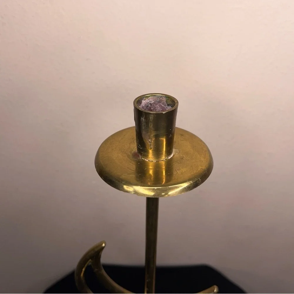 Vintage 90s Celestial Brass Moon Candlestick Goth Retro 14” Height